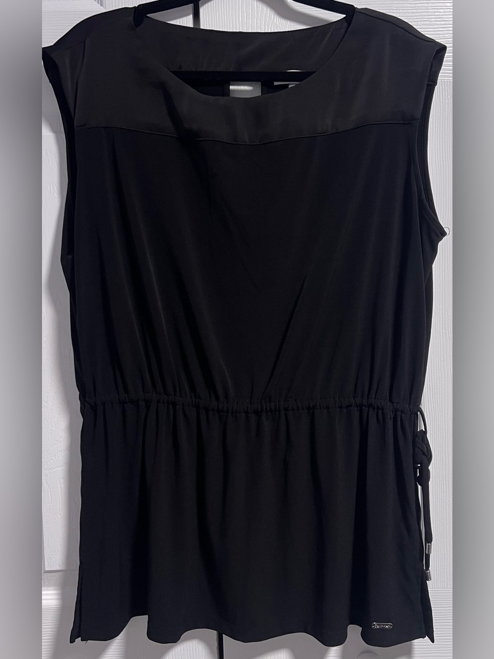Calvin Klein Black Sleeveless Top With Drawstring Waist